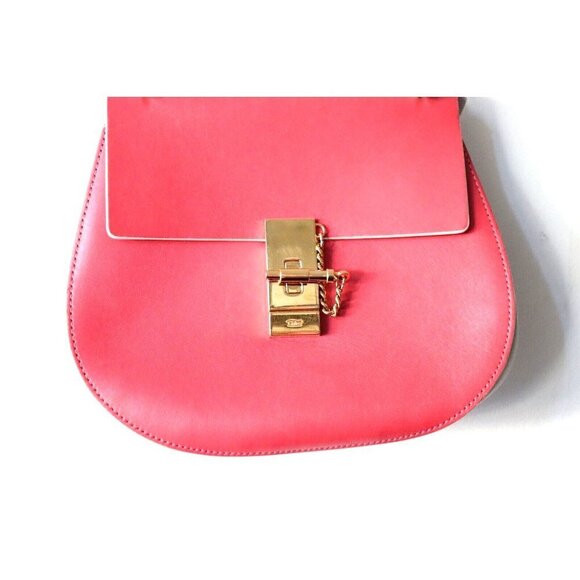 Chloé Medium Pink White Drew Crossbody Bag Chain Strap Leather Flap Bag $1850 - Picture 6 of 11